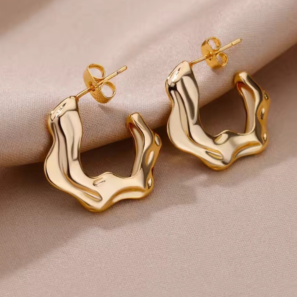 Zara 18k Gold Color Plated Wave Design Gold Hoop Earrings